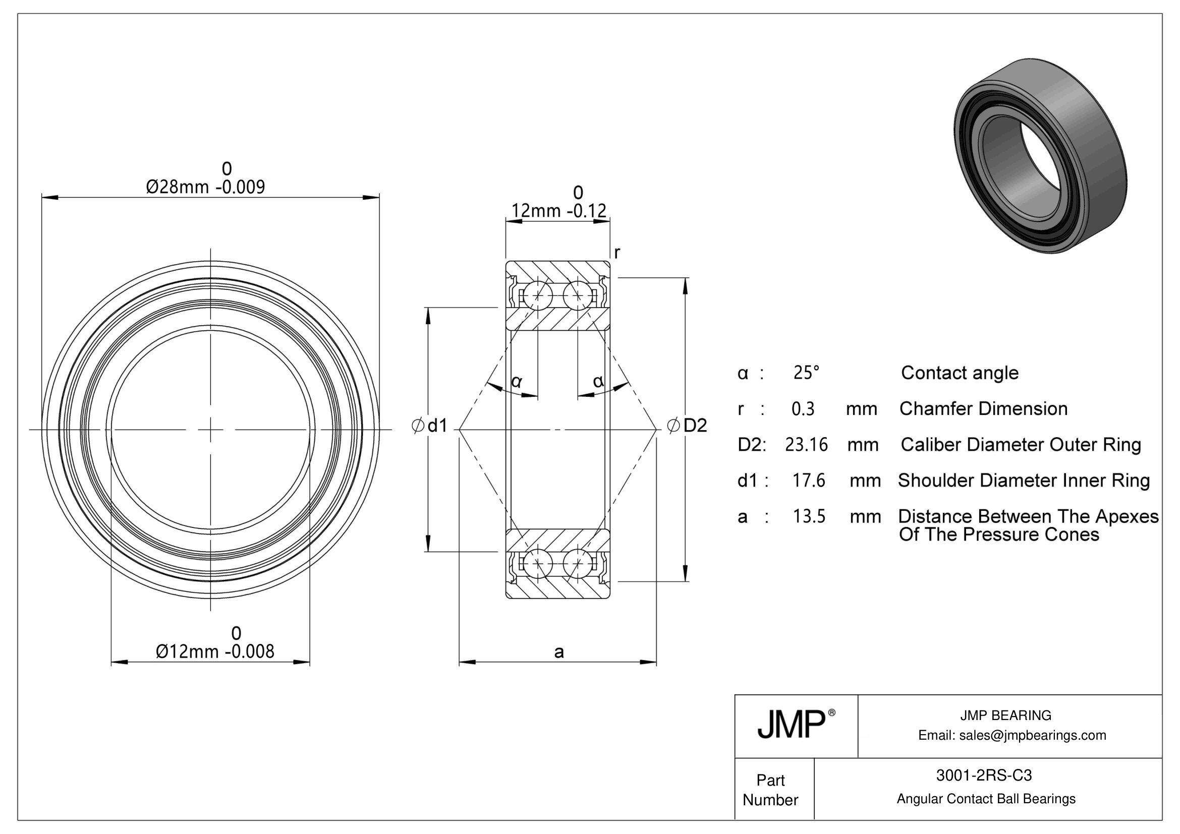 3001-2RS-C3 engineering drawing