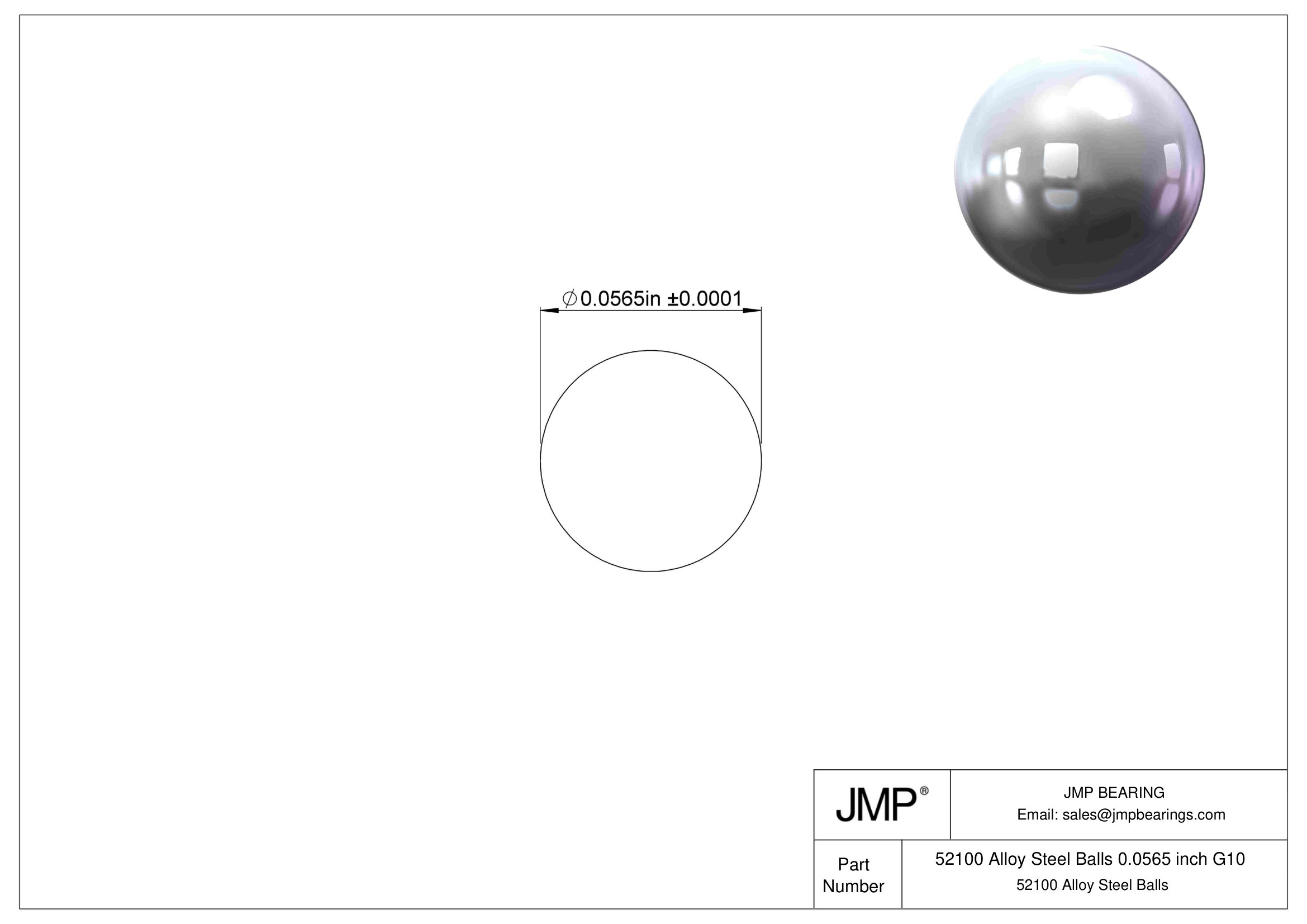 52100 Chrome Steel Balls 0.0565 inch G10 engineering drawing