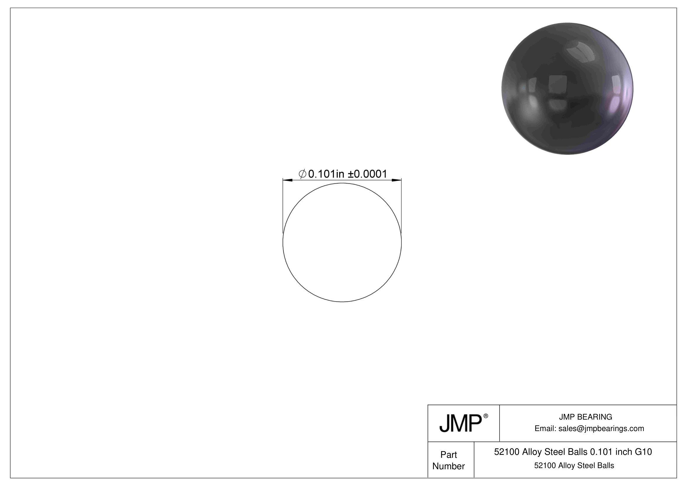 52100 Chrome Steel Balls 0.101 inch G10 engineering drawing