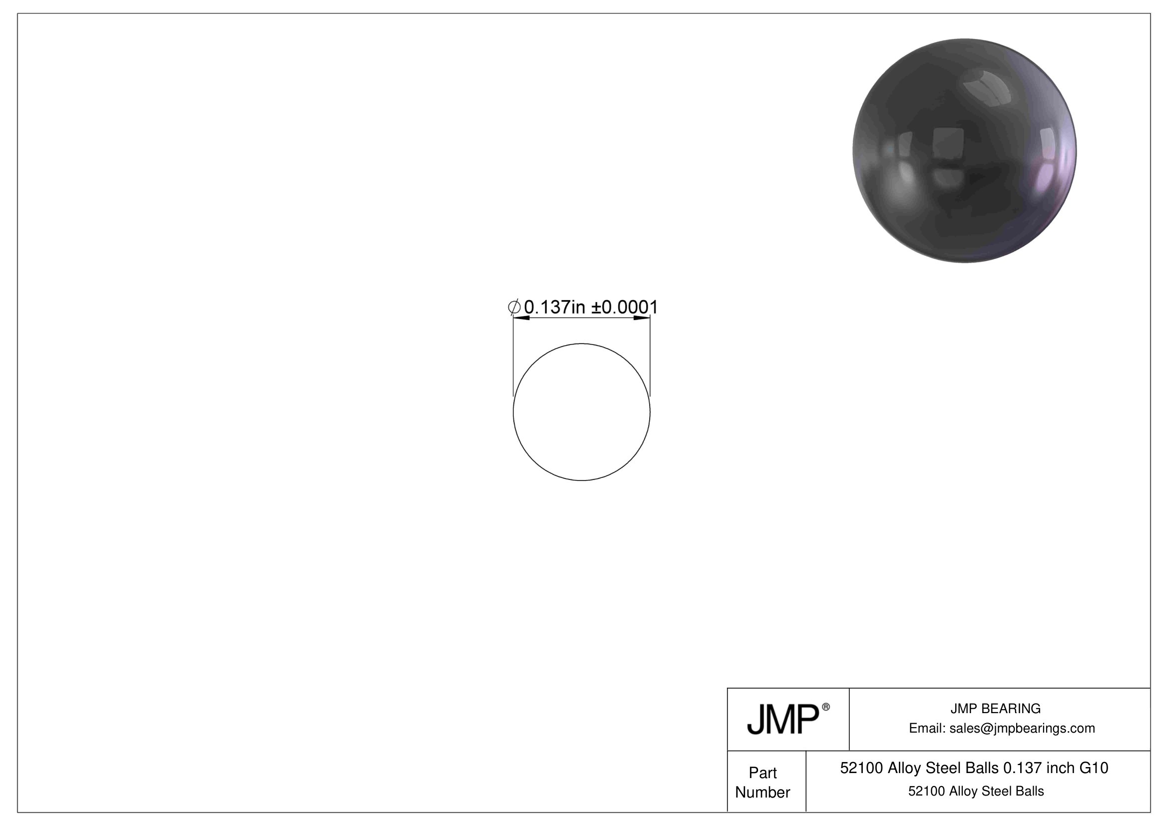 52100 Chrome Steel Balls 0.137 inch G10 engineering drawing