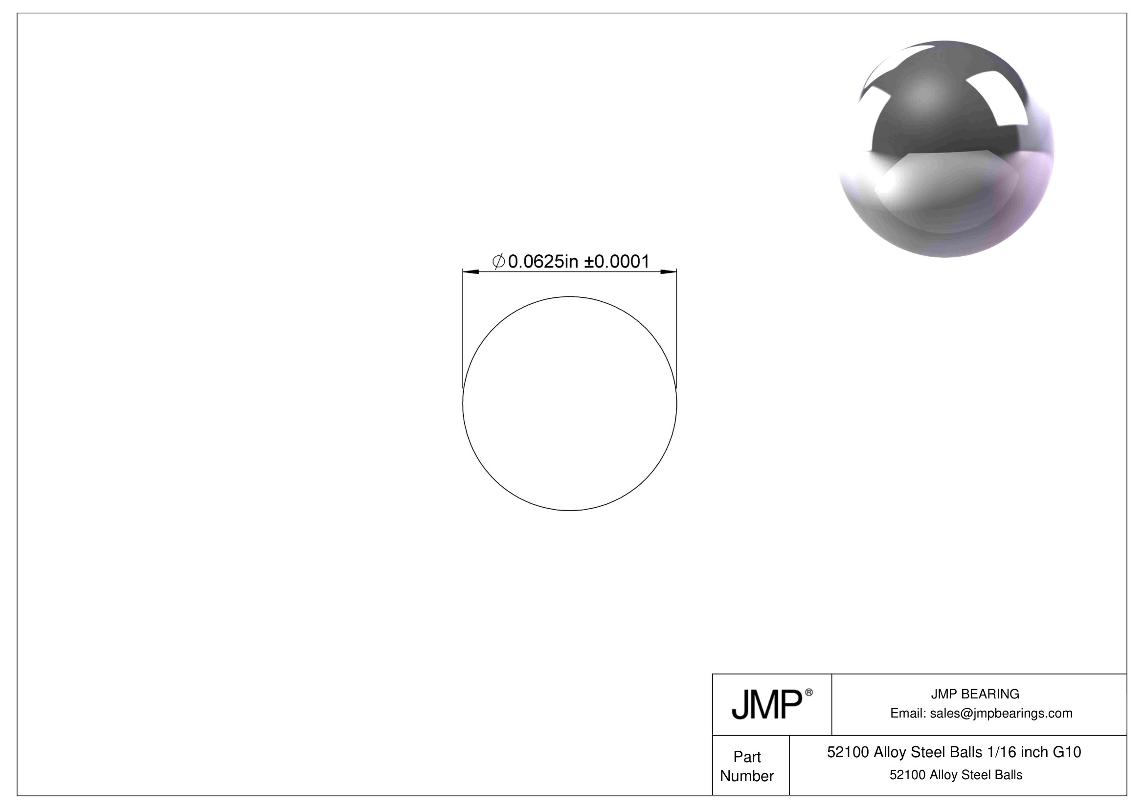 52100 Chrome Steel Balls 1/16 inch G10 engineering drawing