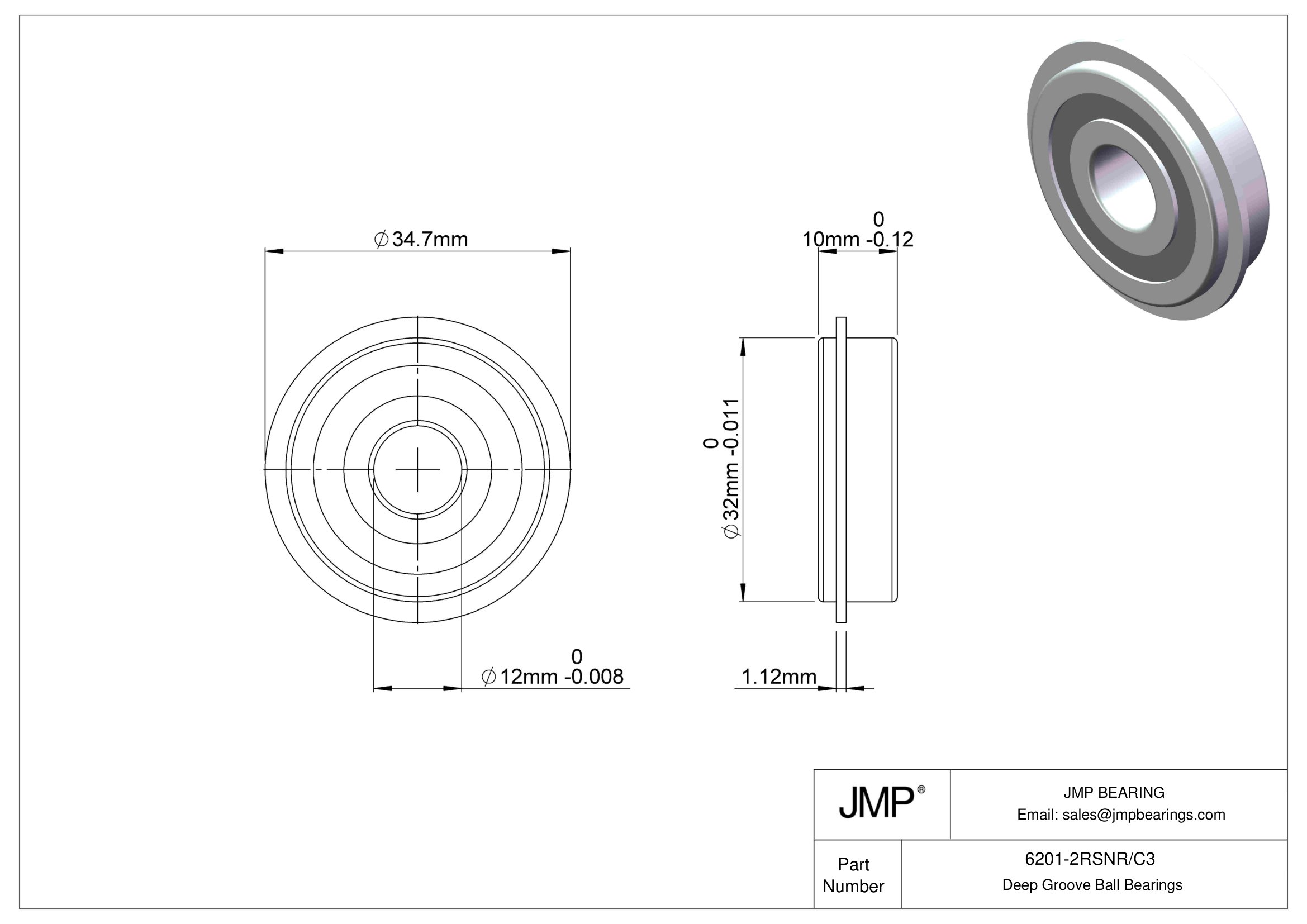 6201-2RSNR/C3 engineering drawing