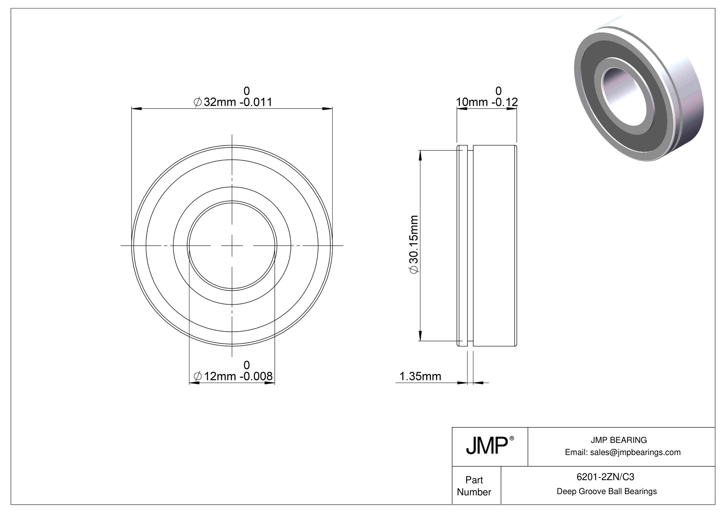 6201-2ZN/C3 engineering drawing
